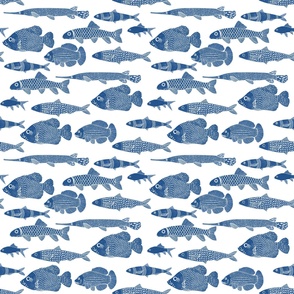 Navy Blue Block Print Fish - Small