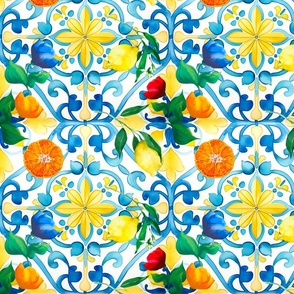 Sicily inspired,lemon,blue and yellow,watercolour mosaic tiles
