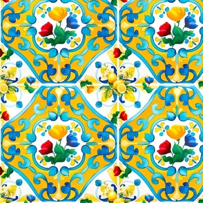 Mediterranean tiles,majolica art ,lemon ,citrus,dolce vita art