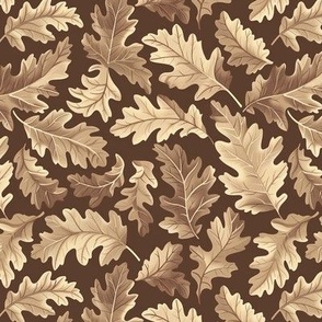 Oak leaves in beige on brown background fall colored 