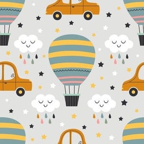 nursery hot air balloon, car, cloud