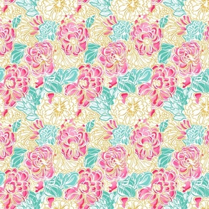 Palm Beach Petals - SM. - Pink/Teal Wallpaper 