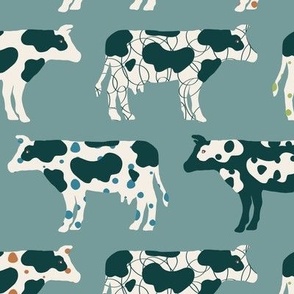 Cute Cows on Blue - Large