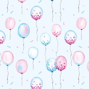 Pink & Blue Watercolor Confetti Balloons