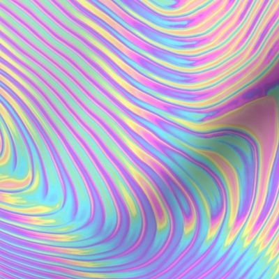 Psychedelic Party Wall, Iridescent Rainbow Pastel Ridged Topological Map Moire Swirls