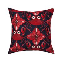Cute Crab Crustacean Core Ocean Marine Animal Coastal Aesthetic Tile Pattern With Red And White On Navy Blue