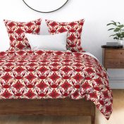 Cute Crab Crustacean Core Ocean Marine Animal Coastal Aesthetic Tile Pattern With Red And White On Navy Beige White