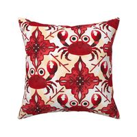 Cute Crab Crustacean Core Ocean Marine Animal Coastal Aesthetic Tile Pattern With Red And White On Navy Beige White