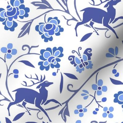 1886 Flora and Fauna Close Set Stripe in Delft Blues on White