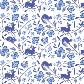 1886 Flora and Fauna Close Set Stripe in Delft Blues on White