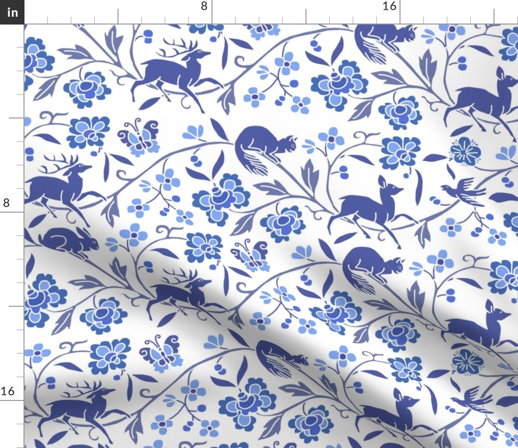 1886 Flora and Fauna Close Set Stripe in Delft Blues on White