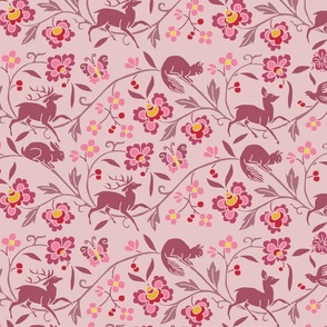 1886 Flora and Fauna Close Set Stripe in Pink and Yellow