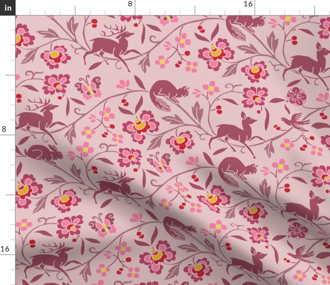1886 Flora and Fauna Close Set Stripe in Pink and Yellow