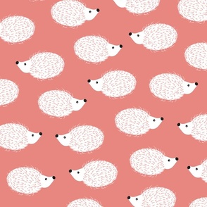 Sweet Hedgehogs - Coral Pink Salmon Red Porcupines Wildlife Cute Animals Kids Baby Girl Monochromatic Muted Colors