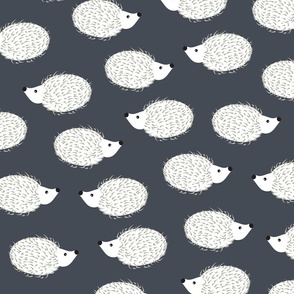 Sweet Hedgehogs - Charcoal Gray Deep Slate Blue Porcupines Wildlife Cute Animals Kids Baby Apparel Monochromatic Muted Colors