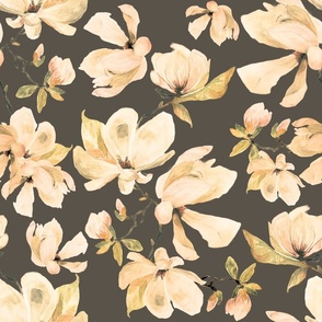 Large Dark Greige Magnolia Flowers / Grey / Beige / Brown / Cream