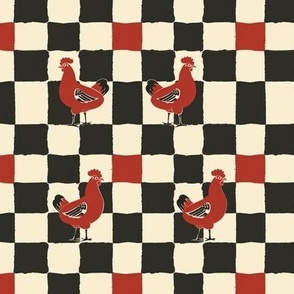 Checkerboard chicken cheks checkered squares red beige black