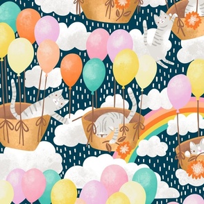 Kittens in the Clouds having the Purrrrrfect Party with Balloons // Dark // Large