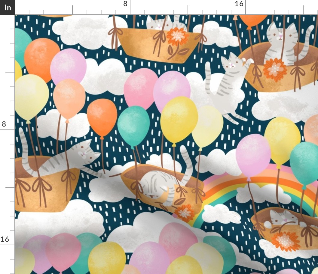 Kittens in the Clouds having the Purrrrrfect Party with Balloons // Dark // Large