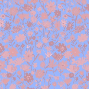 Medium - Meadow flowers Periwinkle blue and pink kopi