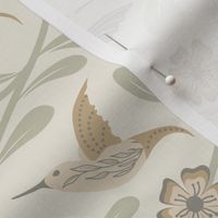 IMPROVED Tranquil Vines and Hummingbirds in Neutral Tones // medium // nature, science, beige, tan, green decor