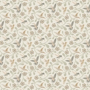 IMPROVED Tranquil Vines and Hummingbirds in Neutral Tones // small // nature, science, beige, tan, green decor