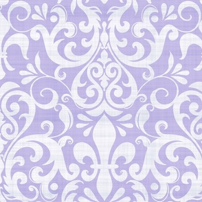 Pastel Fleur de Lis Damask Pattern French Linen Style White On Lilac