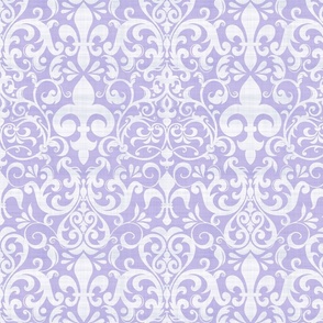 Pastel Fleur de Lis Damask Pattern French Linen Style White On Lilac Smaller Scale