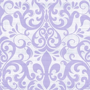 Pastel Fleur de Lis Damask Pattern French Linen Style Lilac On White 