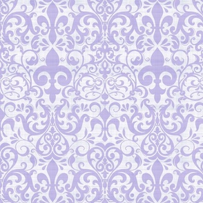 Pastel Fleur de Lis Damask Pattern French Linen Style Lilac On White  Smaller Scale