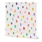 Happy paint strokes - watercolor rainbow birthday - abstract watercolour bright bold playful nursery dots colorful brush stroke wallpaper fabric