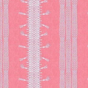 Crochet Lace and Tassels (Medium) - White on Bright Coral   (TBS135)