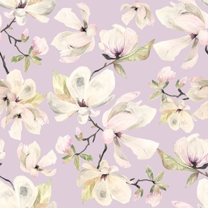 Large Light Purple White Flowers / Magnolia / Watercolor