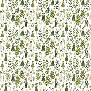 Polka Dots, People, n Plants in White | Small Scale Repeat