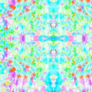 Psychedelic Tropics: Vibrant Kaleidoscope of Symmetrical Fractals for Bohemian Beachwear - Vibrant Teal, Lime Green, Bright Pink, Red