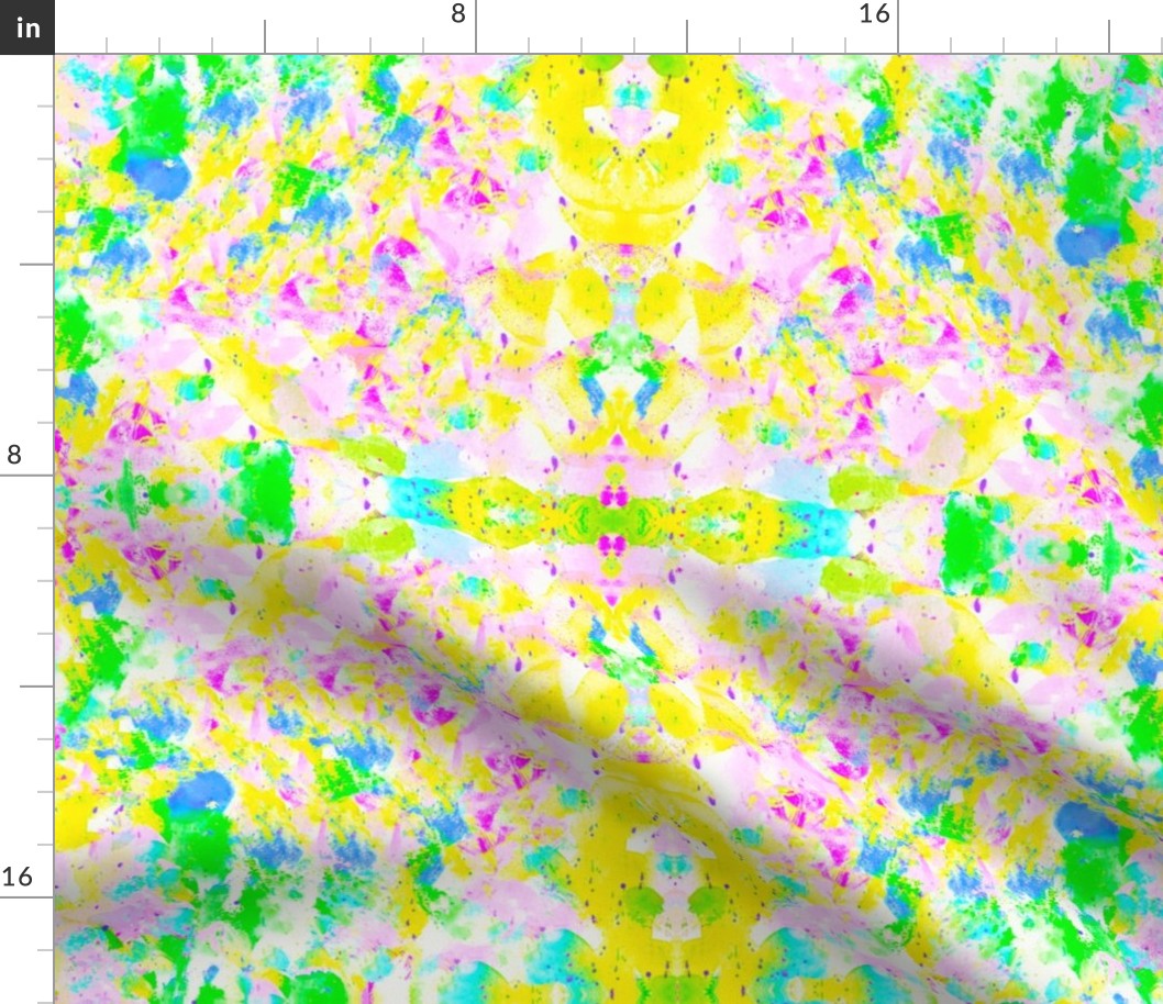 Psychedelic Tropics: Vibrant Kaleidoscope of Symmetrical Fractals for Bohemian Beachwear - Vibrant Yellow, Neon Green, Hot Pink