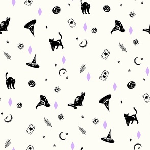 Halloween Magic Spooky Spells Black Purple on White by Jac Slade