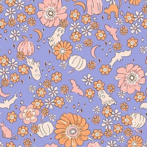 Halloween Magic Vintage Fall Floral Blue Orange Peach by Jac Slade