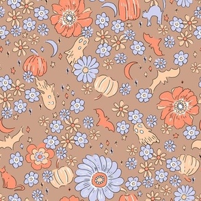 Halloween Magic Vintage Fall Floral Brown Coral by Jac Slade