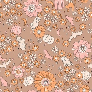 Halloween Magic Vintage Fall Floral Brown Pink by Jac Slade