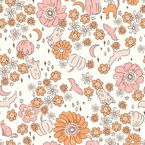 Halloween Magic Vintage Fall Floral Orange Peach by Jac Slade