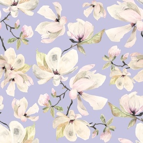 Large Periwinkle Magnolia White Flowers / Purple / Blue / Pink / Watercolor