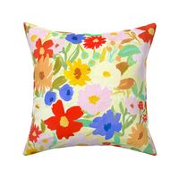 Jumbo | Colorful Hand-Painted Floral with Red, Blue, Pink, Cream, Yellow, and Orange