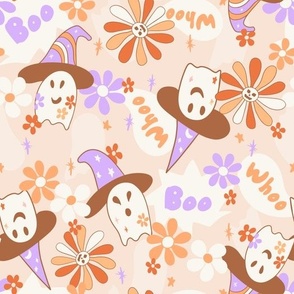 Halloween Magic Witchy Ghosts Orange Purple by Jac Slade