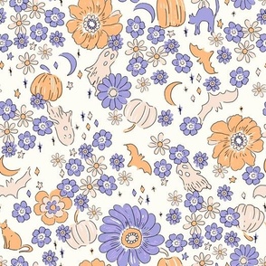 Halloween Magic Vintage Fall Floral Purple Orange by Jac Slade