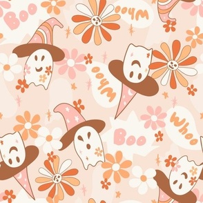 Halloween Magic Witchy Ghosts Peach by Jac Slade