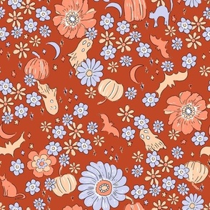 Halloween Magic Vintage Fall Floral Rust Blue Peach by Jac Slade