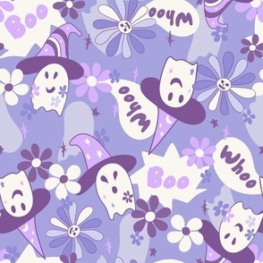 Halloween Magic Witchy Ghosts Purple by Jac Slade