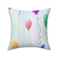 (M) Jewel Tone Balloons Floating Over Pastel Stripes.  Party Time!