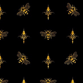 Gilded gold bees on black - large - ornate filigree gilt effect metallic honey bee
